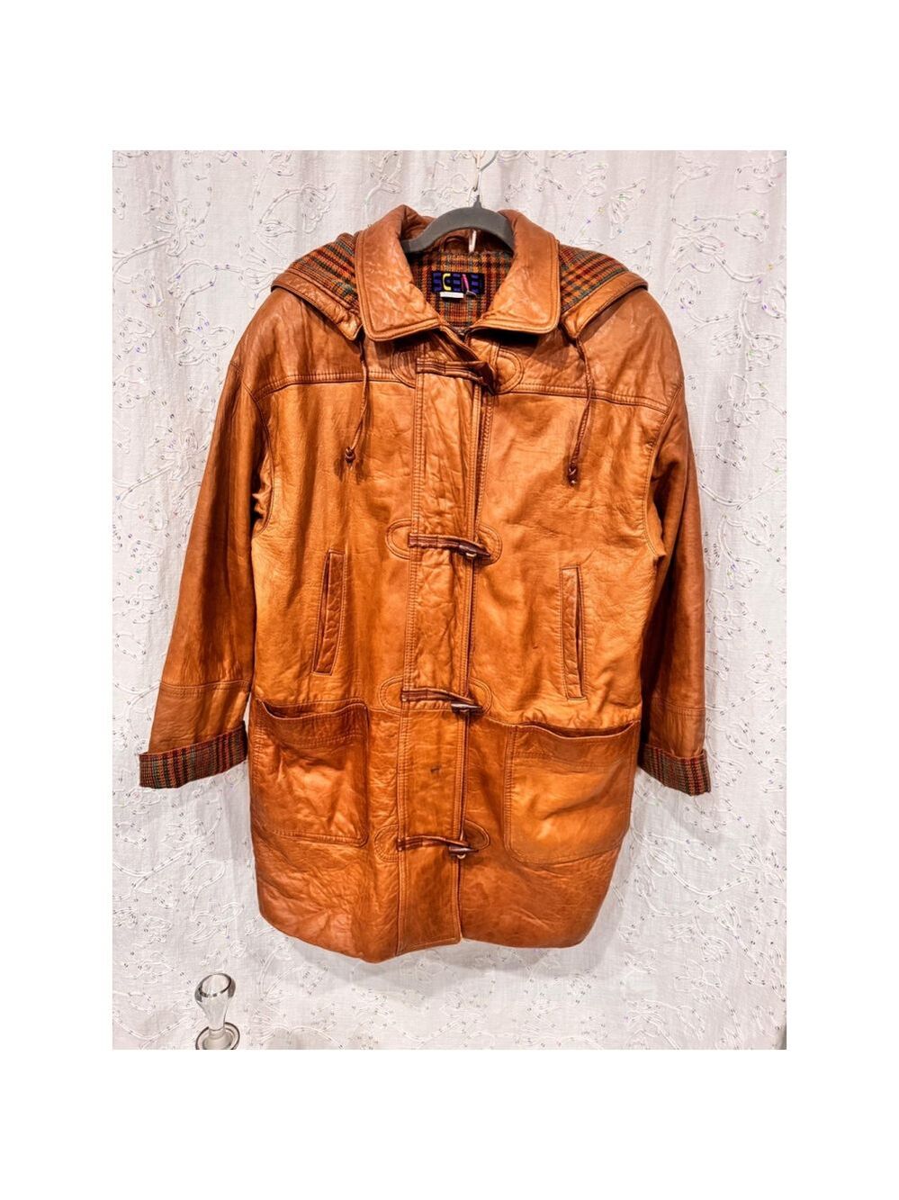 Vintage Late 80s/Early 90s Oversized Leather Duffle Coat Made In Canada Size 12 - Picture 3 of 7